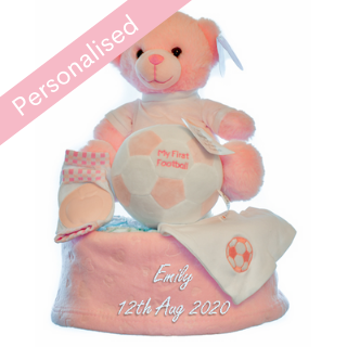 Personalised Football Nappy Cake - Pink image